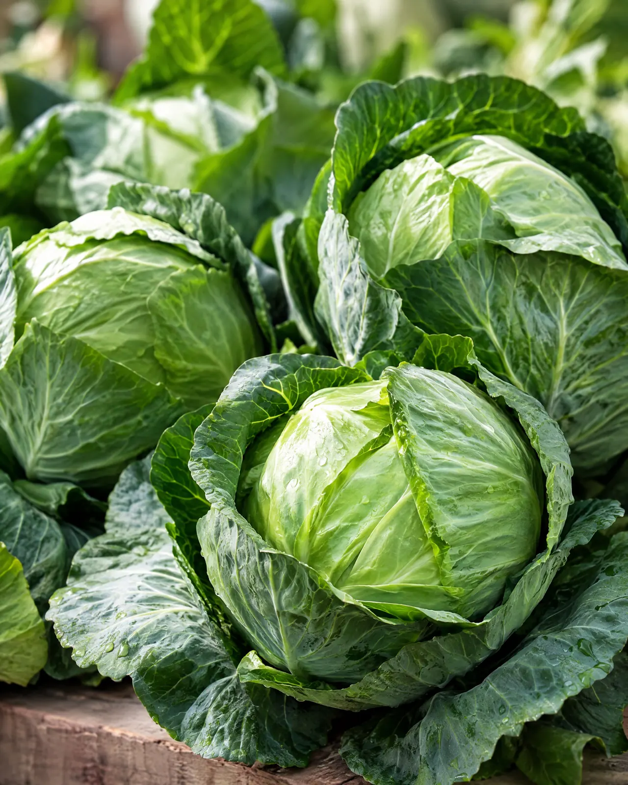 Fresh Tanzanian cabbages in crates at a farm