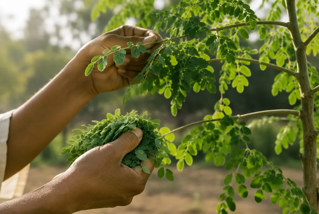 Moringa leaves harvested by hand