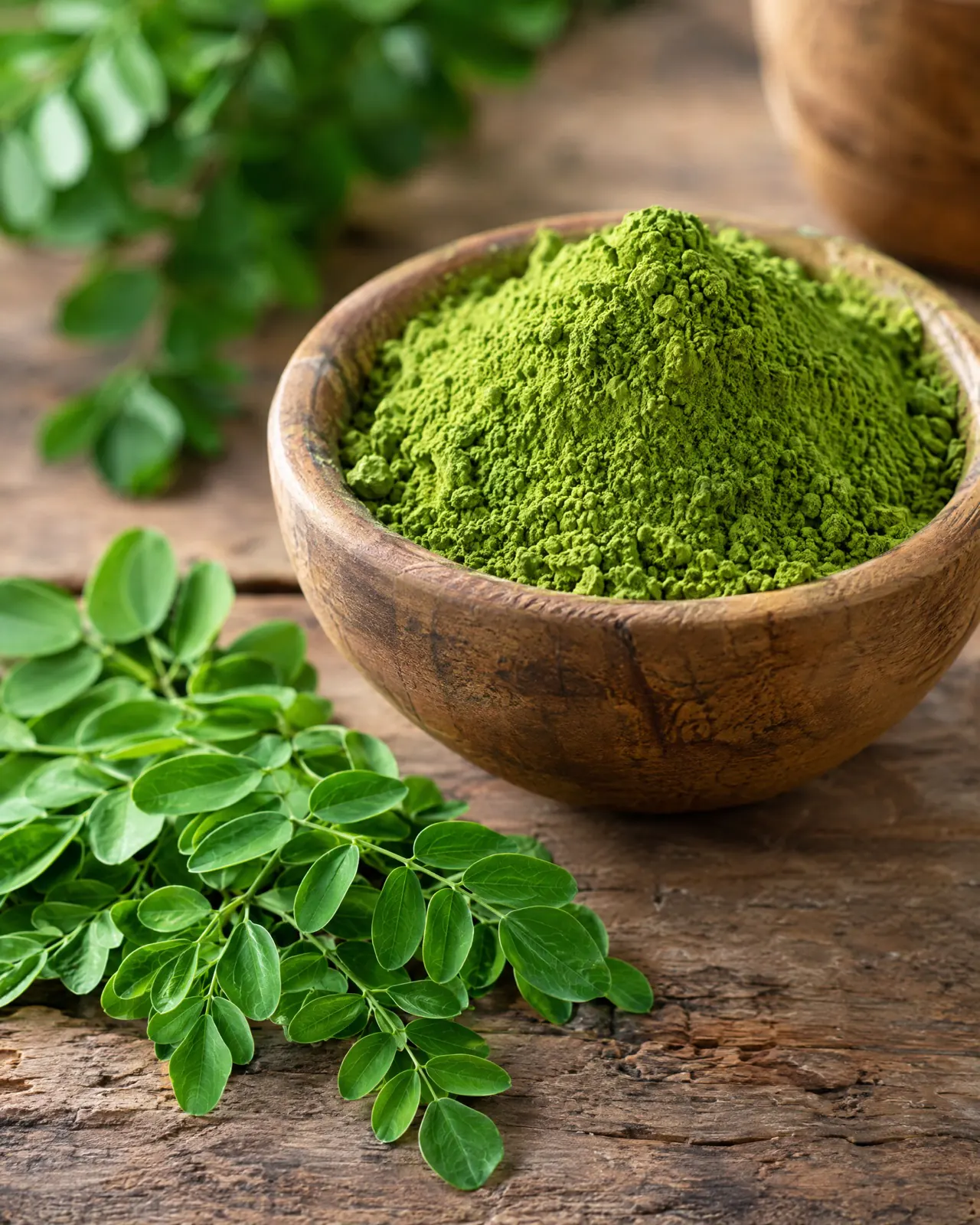 Tanzanian moringa powder with fresh moringa leaves