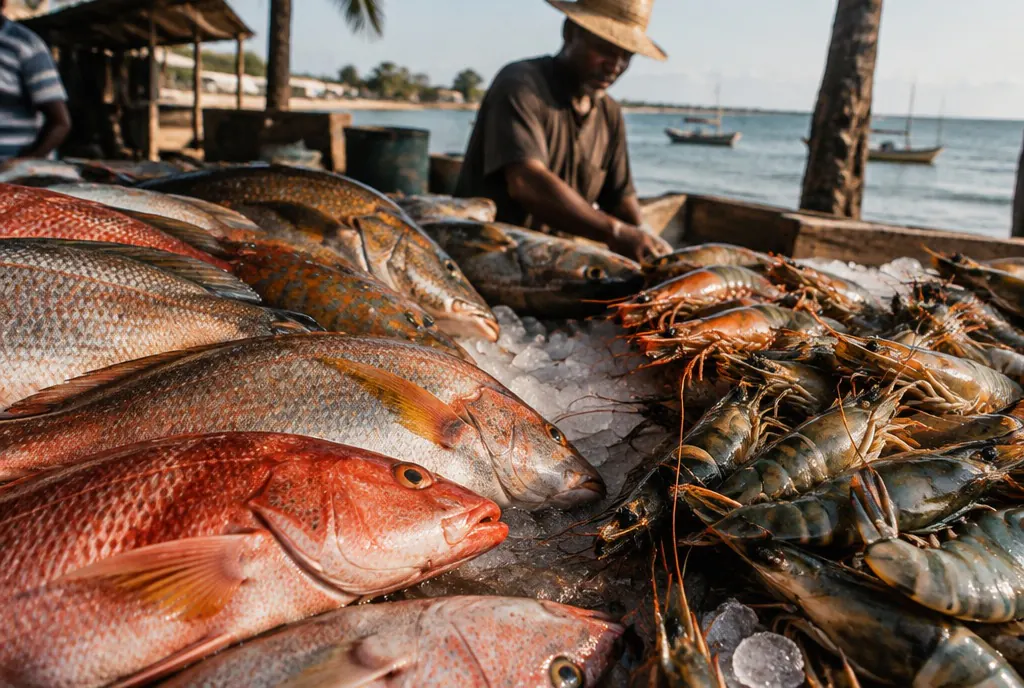 Zanzibar resort chef receiving fresh produce and seafood